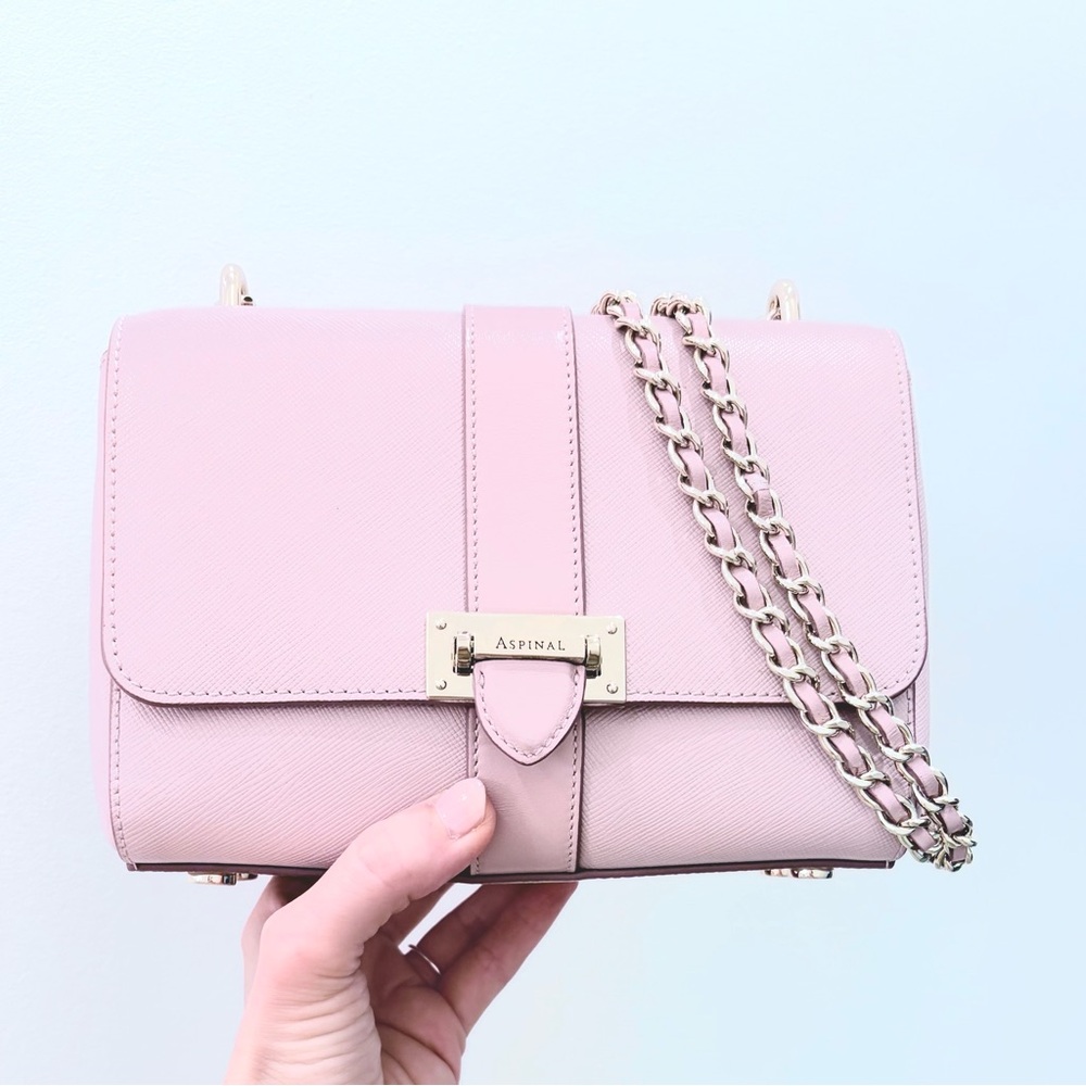 Aspinal of London Pink Lottie Safiano Top Grain Leather Shoulder Bag Gold Chain